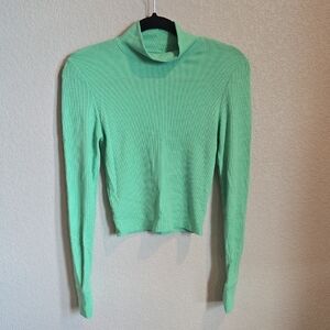 American Eagle Outfitters Green Ribbed Long Sleeve Blouse